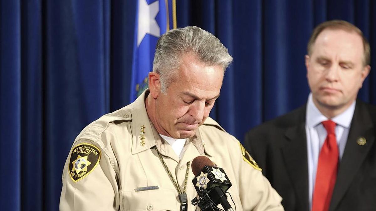 El jefe de la policía del condado Clark, Joseph Lombardo, durante una conferencia de prensa el viernes en Las Vegas, Nevada.