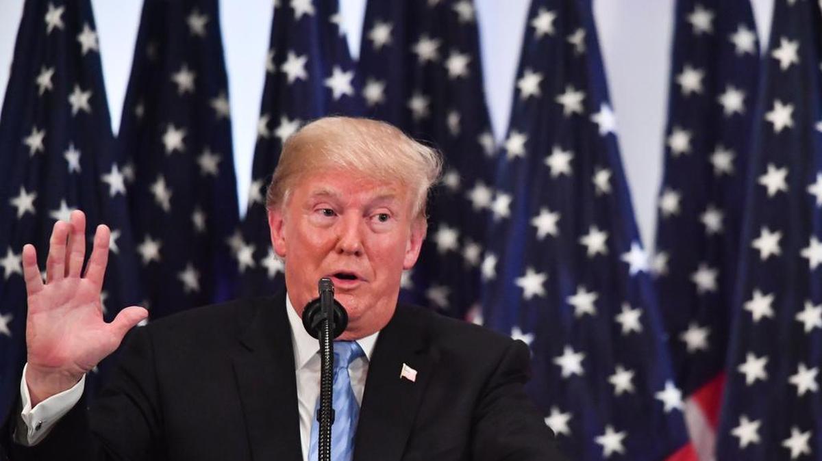 El presidente de los Estados Unidos, Donald Trump, habla durante una conferencia de prensa el 26 de septiembre de 2018, al margen de la Asamblea General de las Naciones Unidas (AGNU) en Nueva York.