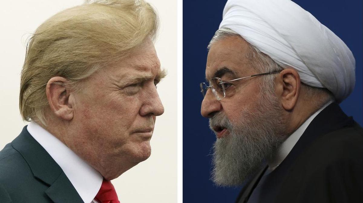 Esta combinación de dos imágenes muestra al presidente estadounidense Donald Trump, a la izquierda, el 22 de julio de 2018, y al presidente iraní Hassan Rouhani el 6 de febrero de 2018. 