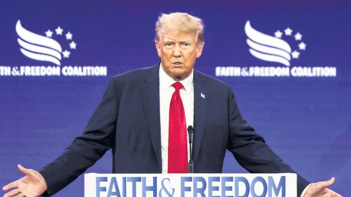 Former President Donald Trump got a boost when California’s Republican Party changed its primary rules. Credit: Julia Nikhinson / CNP/Sipa USA