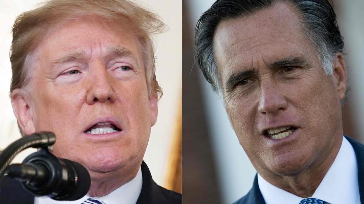 Esta combinación de imágenes de archivo creadas el 20 de febrero de 2018 muestra al presidente de los EEUU, Donald Trump y Mitt Romney.