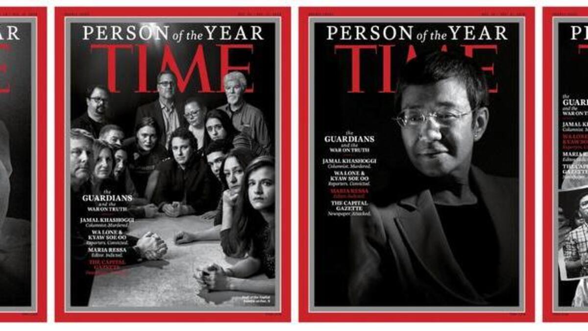 Esta imagen obtenida el 11 de diciembre de 2018, cortesía de la revista Time, muestra las portadas de la revista "Persona del año" del 24 de diciembre / 31 de diciembre de 2018.
