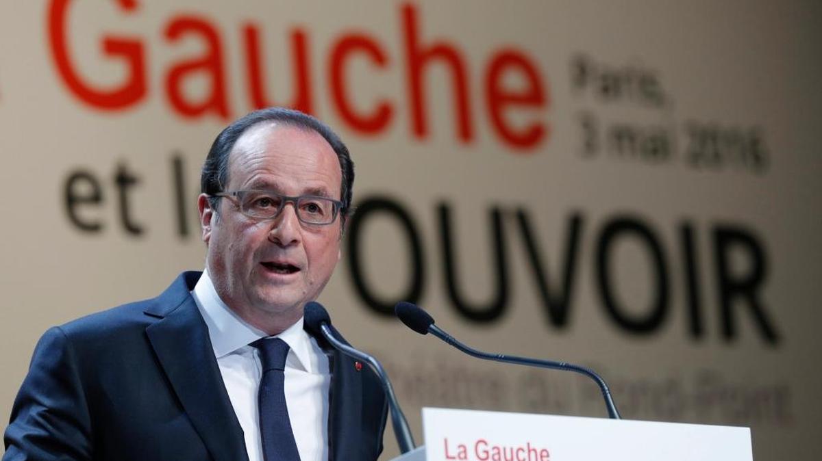 El presidente francés, François Hollande, pronuncia un discurso el martes. Hollande dijo que no están de acuerdo con el libre comercio sin reglas.