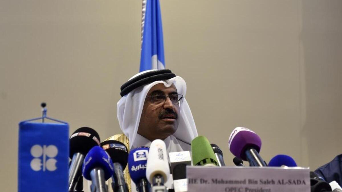 El presidente de la Organización de Países Exportadores de Petróleo (OPEP), Mohammed bin Saleh al-Sada, durante una conferencia de prensa el miércoles en Argel.