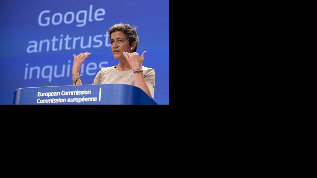 
Margrethe Vestager directora de Competencia en la UE habla a la prensa sobre el caso de Google.
