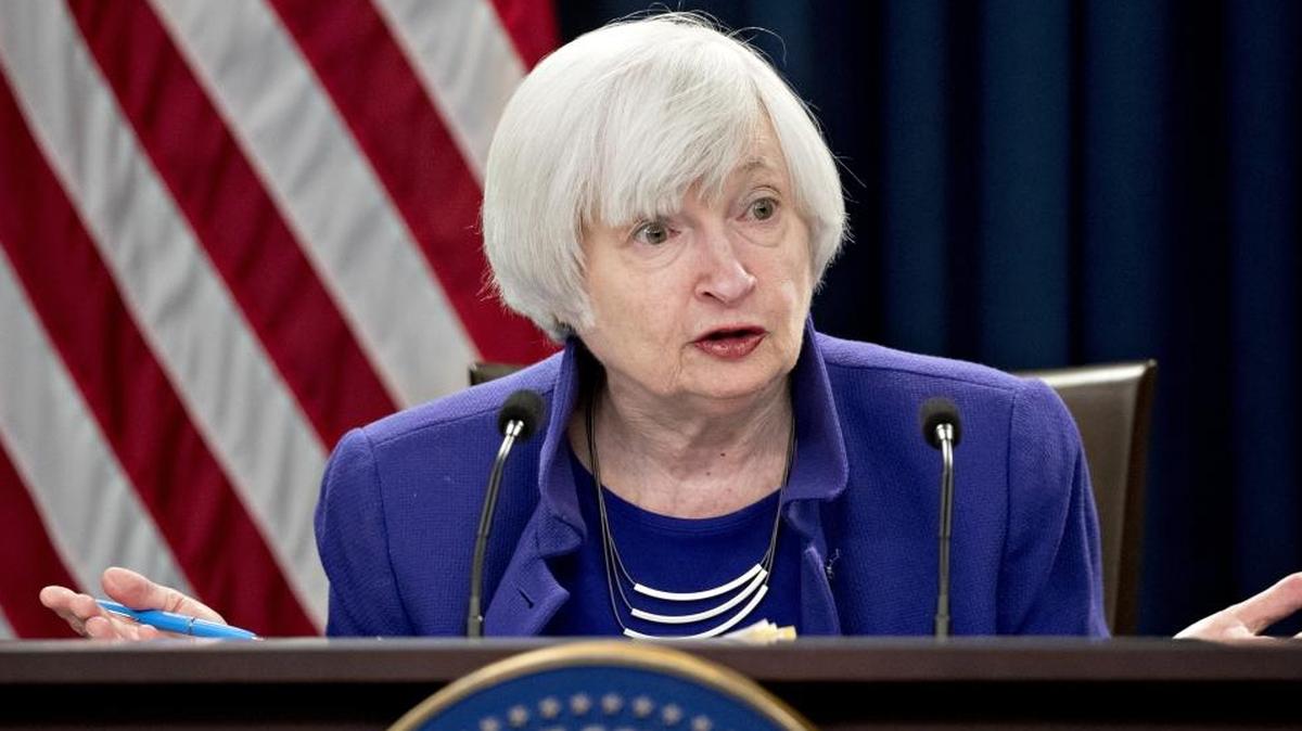 La presidenta de la Reserva Federal, Janet Yellen, durante una conferencia de prensa en Washington el 13 de diciembre de 2017.