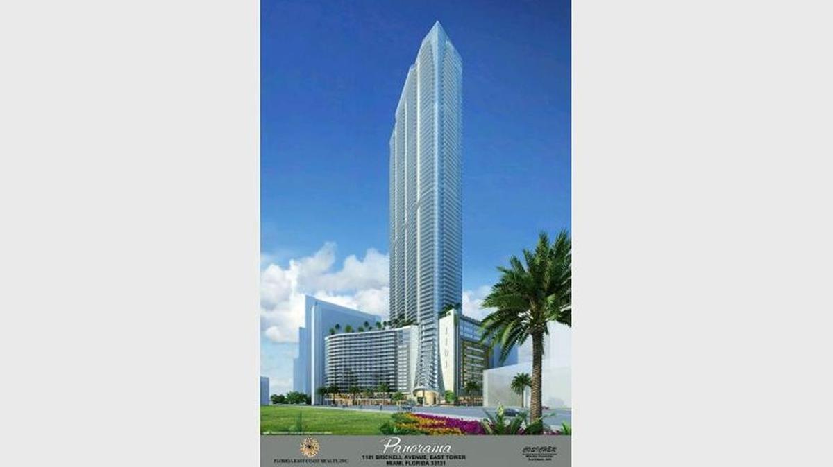 Maqueta de la Torre Panorama, de 85 plantas que ofrecerá en alquiler 821 apartamentos de lujo en Brickell, en el corazón financiero de Miami.