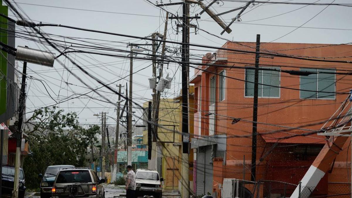 Postes de electricidad impactados por el huracán María a su paso por Humacao, en Puerto Rico, en septiembre.