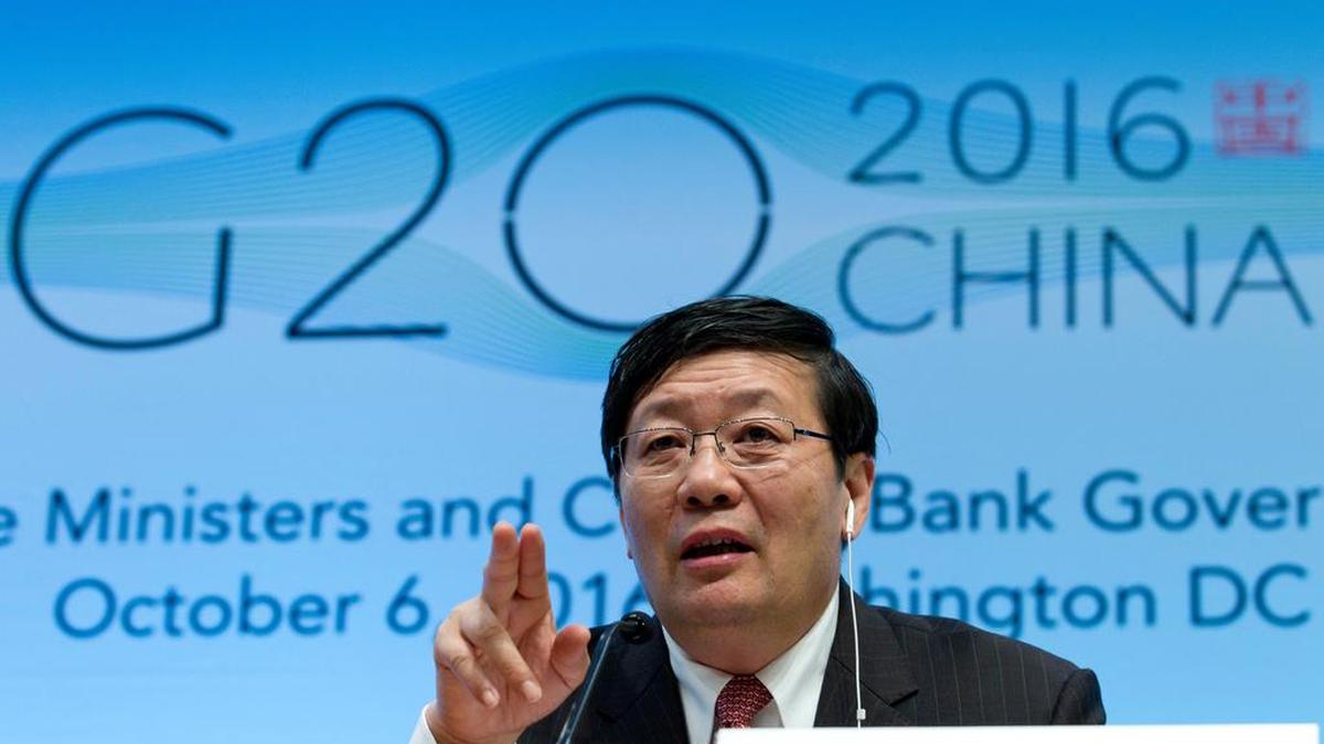 El ministro chino de finanzas, Lou Jiwei, habla el viernes a nombre del G20 en la reunión del otoño boreal del Fondo Monetario Internacional (FMI) y el Banco Mundial (BM), en Washington.