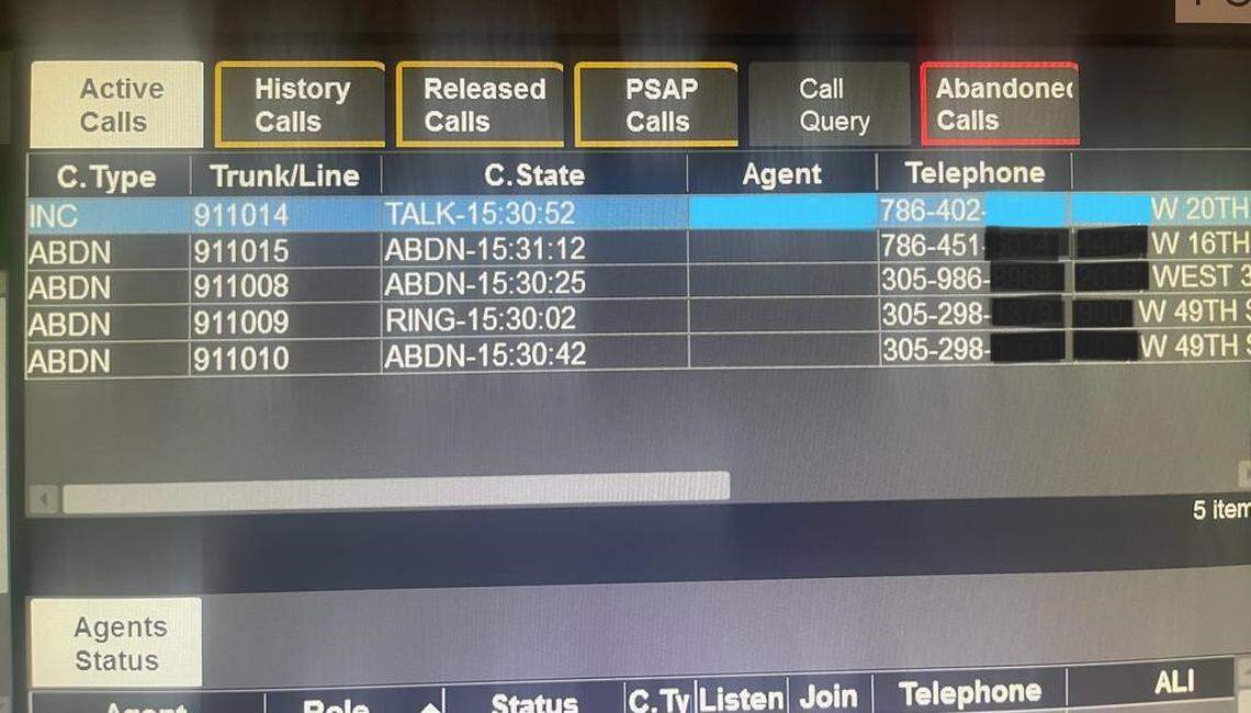 Empleados del Departamento de Emergencias del 911 de Hialeah denuncian que la falta de personal afecta la calidad de servicio en la unidad, impidiendo atender todas las llamadas que reciben diariamente. Para resguardar la identidad de los teleoperadores y la privacidad de personas que llamaron se editaron los teléfonos y direcciones de las llamadas