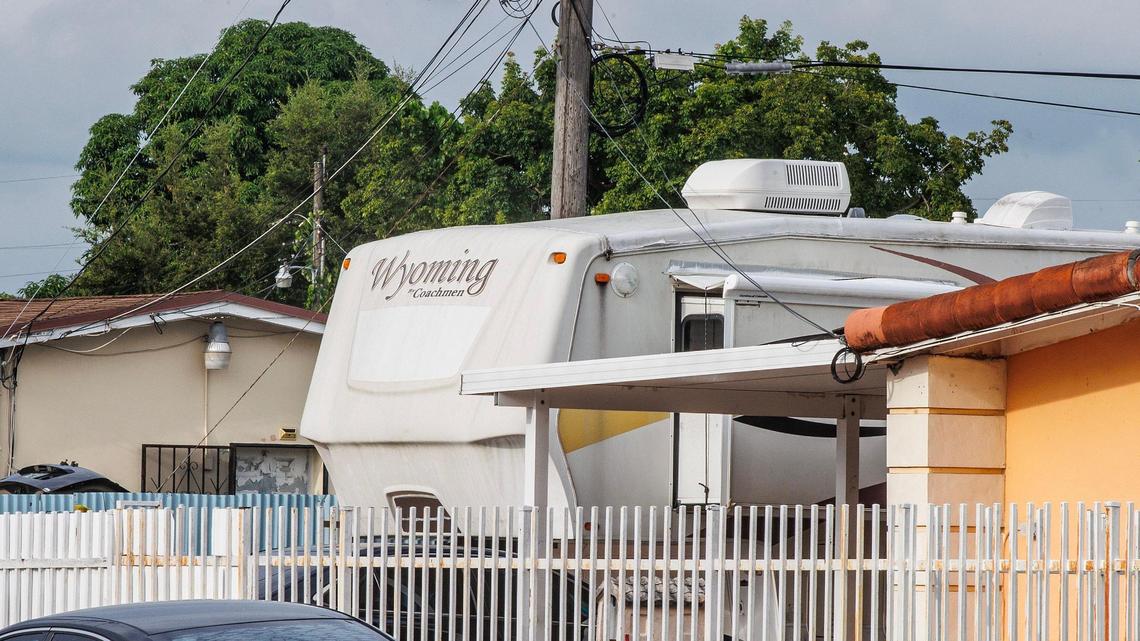 View of a recreational vehicle in East Hialeah. The city is looking for a mechanism to tighten the rules on their use to prevent them from being rented as alternative housing. Hialeah, FL, Tuesday, September 26, 2023