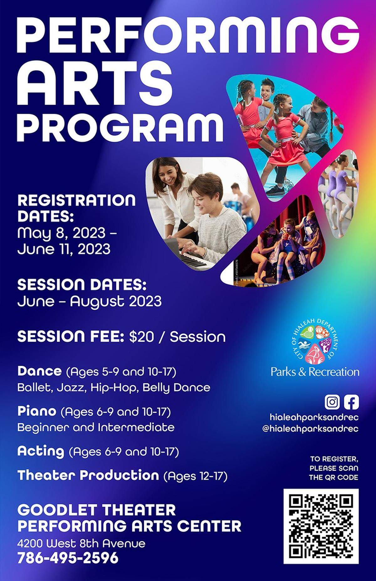 El programa de artes culturales incluye baile de Jazz, Ballet, Hip Hop, Baile del vientre. También habrá clases de piano para niveles principiantes e intermedios, actuación y producción teatral.