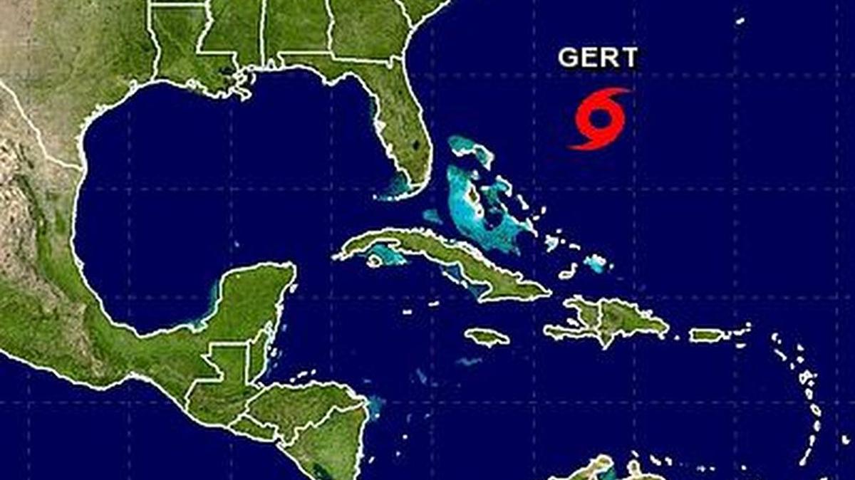 Lugar en el que se encuentraba la tormenta tropical Gert a las 4:31 de la tarde del domingo 13 de agosto de 2017.
