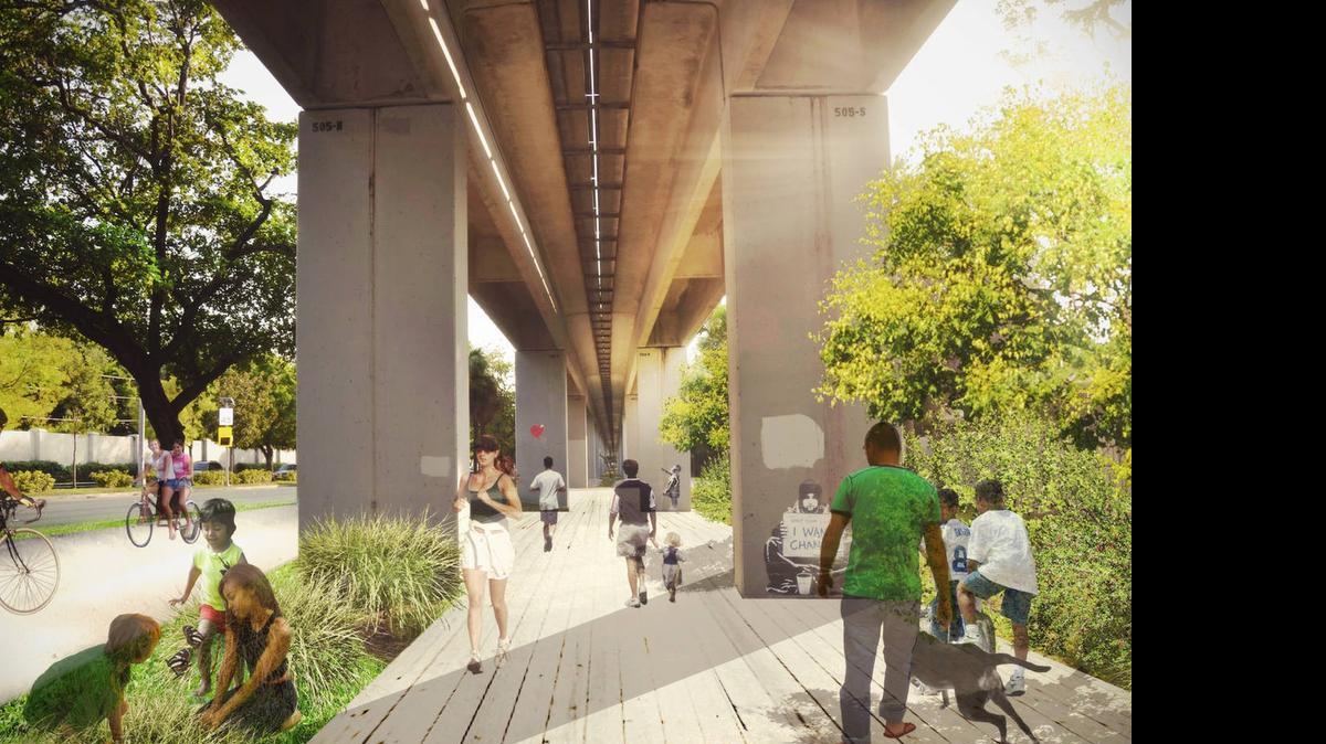 
El proyecto The Underline planea convertir en un parque linear el área debajo del metrorail. 
