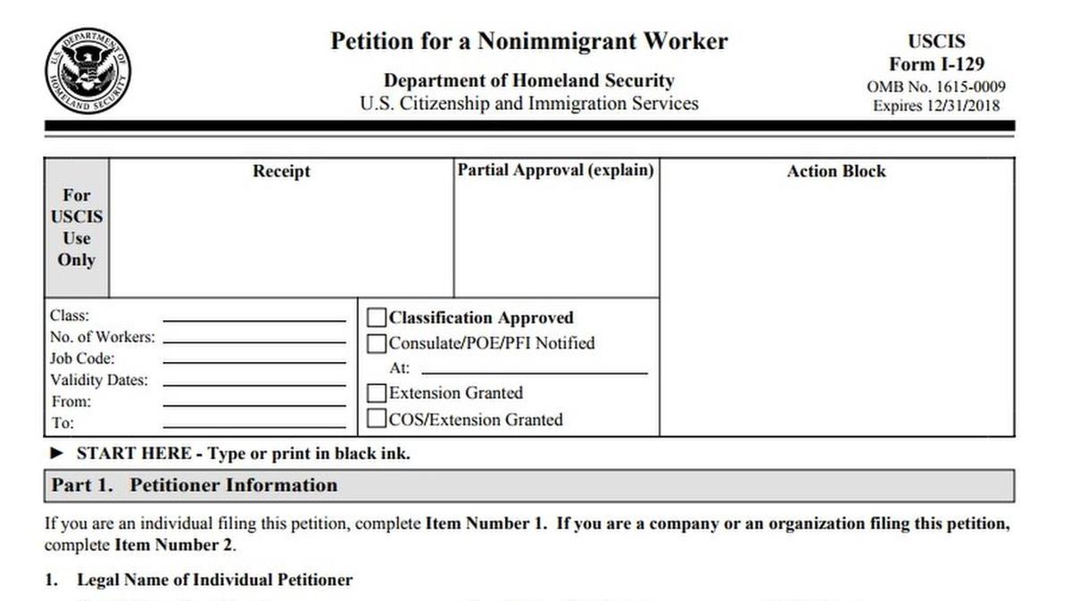 El formulario I-129, Petición de Trabajador No Inmigrante, es usado para visas de empleo temporal en los EEUU.