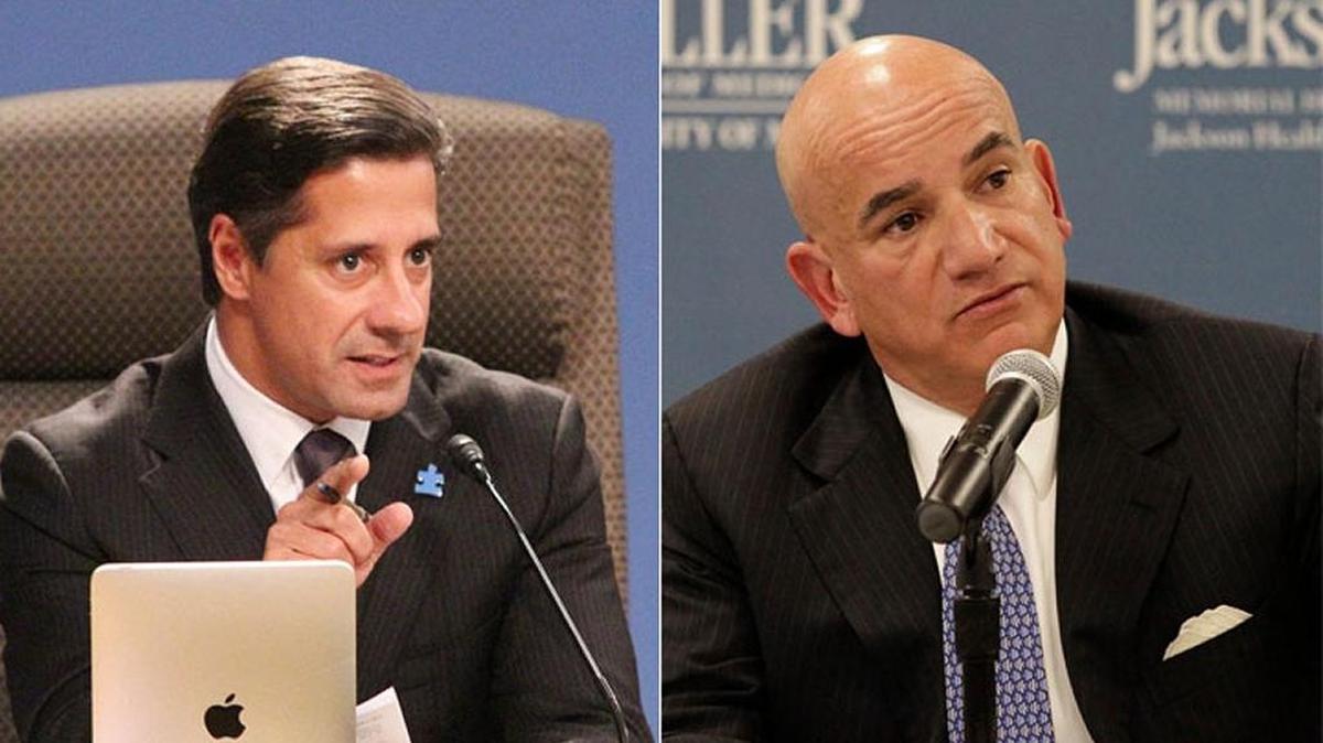 El superintendente de las escuelas públicas de Miami-Dade, Alberto Carvalho (izq.) y Carlos A. Migoya, presidente y CEO del Sistema de Salud del Jackson.