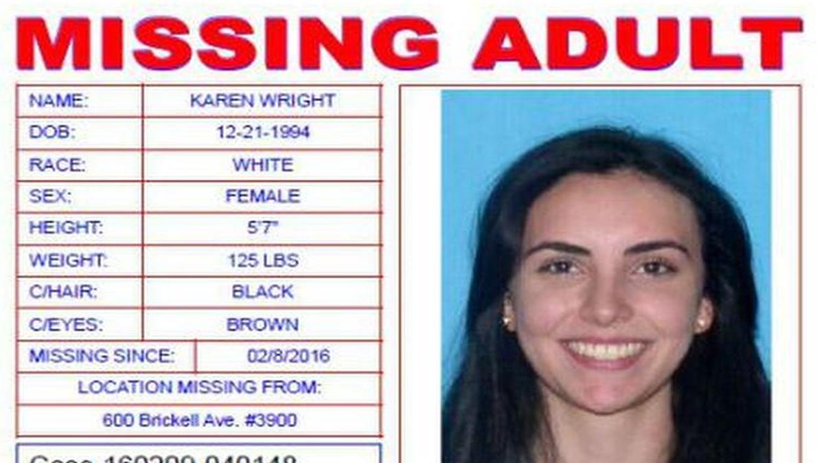 La policía de Miami está buscando a Karen Wright, de 21 años, quien salió de su oficina en Brickell el lunes en la tarde y desapareció sin dejar rastro.