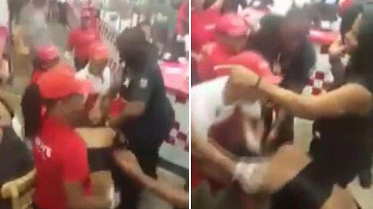 Según testigos una mujer aparentemente borracha le pegó a un empleado y como respuesta varios de los trabajadores comenzaron a golpearla.