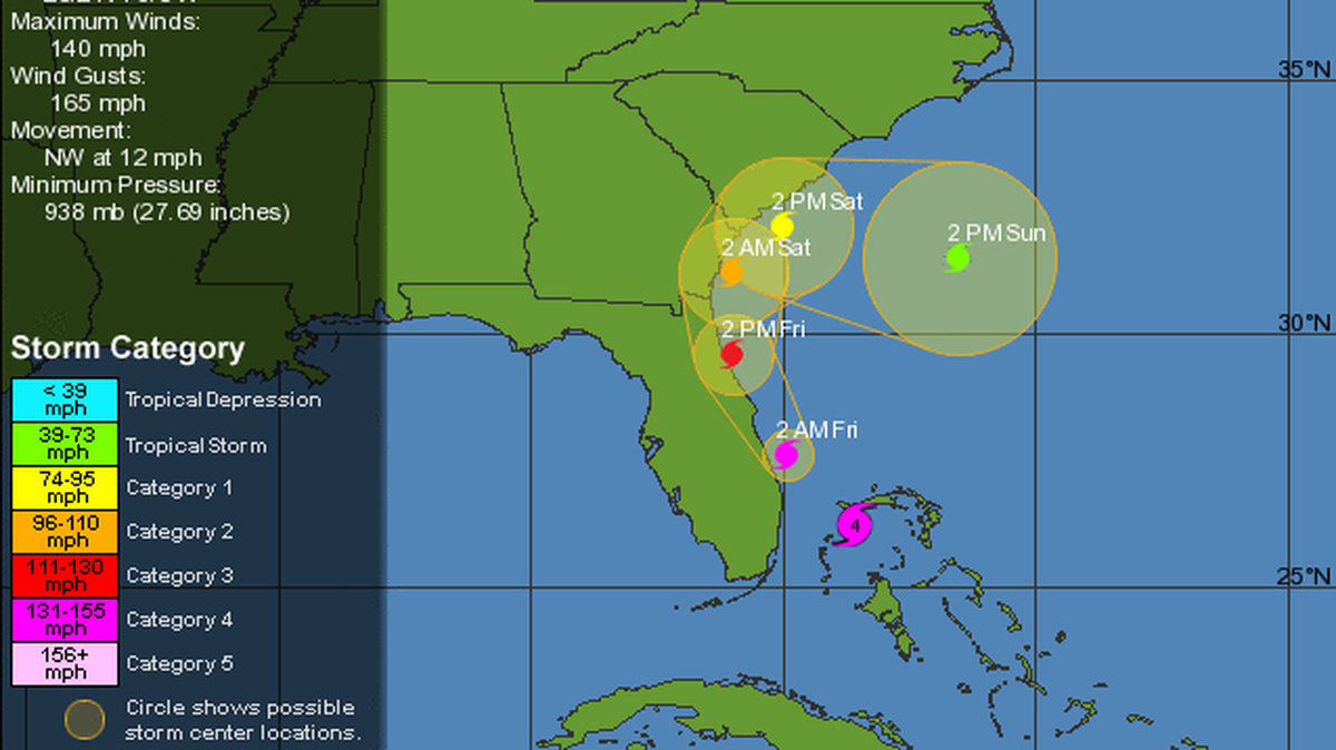 Pronóstico de la trayectoria del huracán Matthew, a las 5 p.m. el jueves 6 de octubre de 2016.