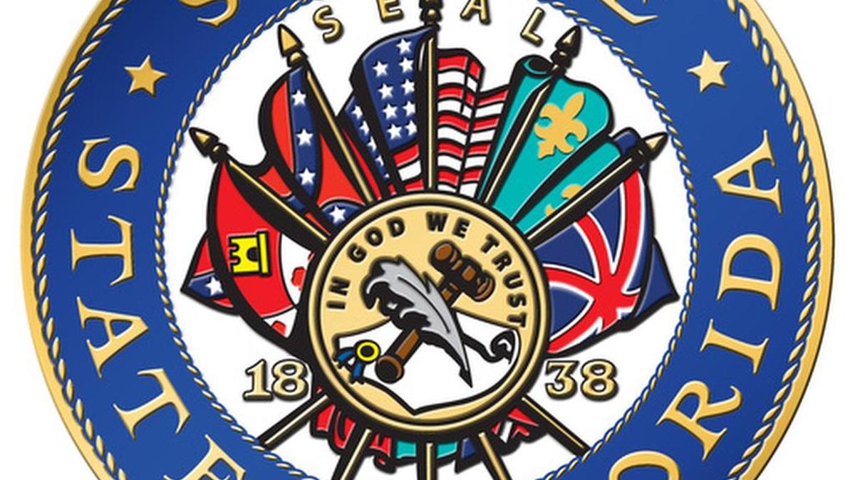 
Sello del Senado de la Florida que muestra la bandera confederada. 

