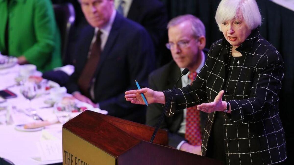 La presidenta de la Reserva Federal, Janet Yellen, habla el martes en el Club Económico de Nueva York.