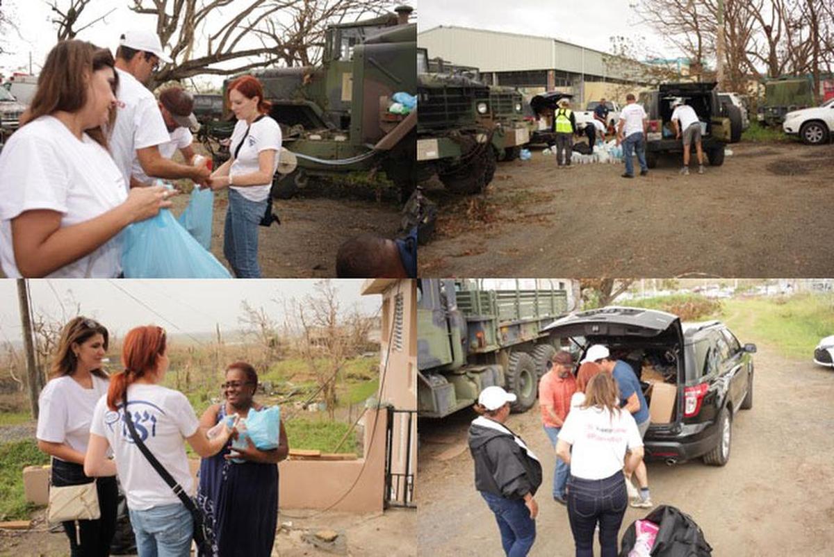 Miembros de WIZO Florida entregando víveres y otras provisiones en Cambalache, Canóvanas, Puerto Rico.