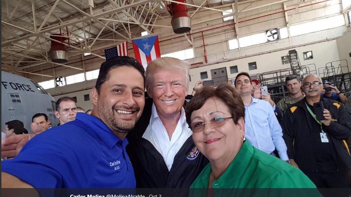 El alcalde de Arecibo, Carlos Molina, subió esta fotografía junto al presidente Donald Trump y la alcaldesa de Ponce, María Eloisa Meléndez.