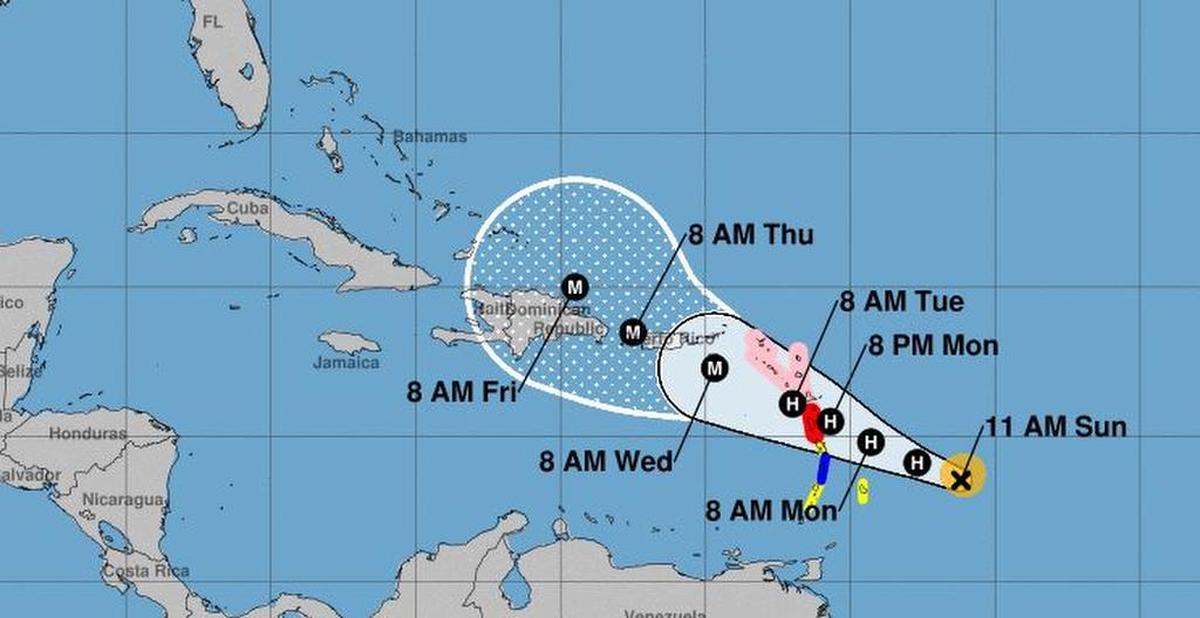 Trayectoria prevista para la tormenta María de acuerdo al boletín del Centro Nacional de Huracanes del domingo 17 de septiembre de 2017 a las 11:00 a.m.