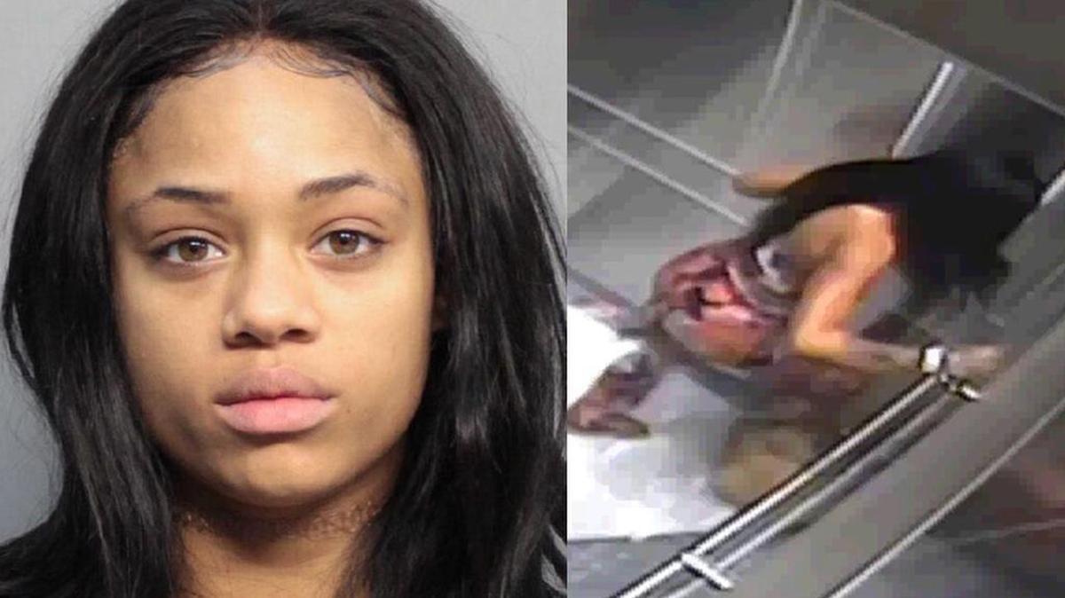 Keevonna Wilson en su fotografía de arresto (izq.) y en un video de vigilancia (der.)
