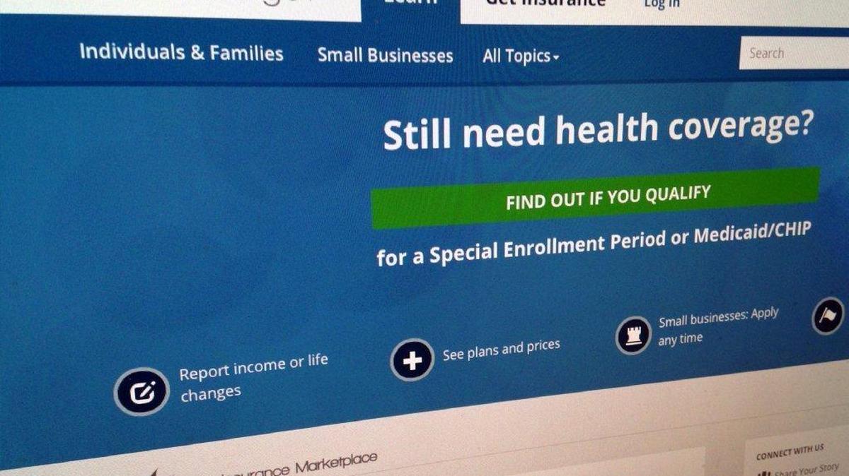 A screenshot shows the registration website for insurance enrollment. under the Affordable Care Act 
