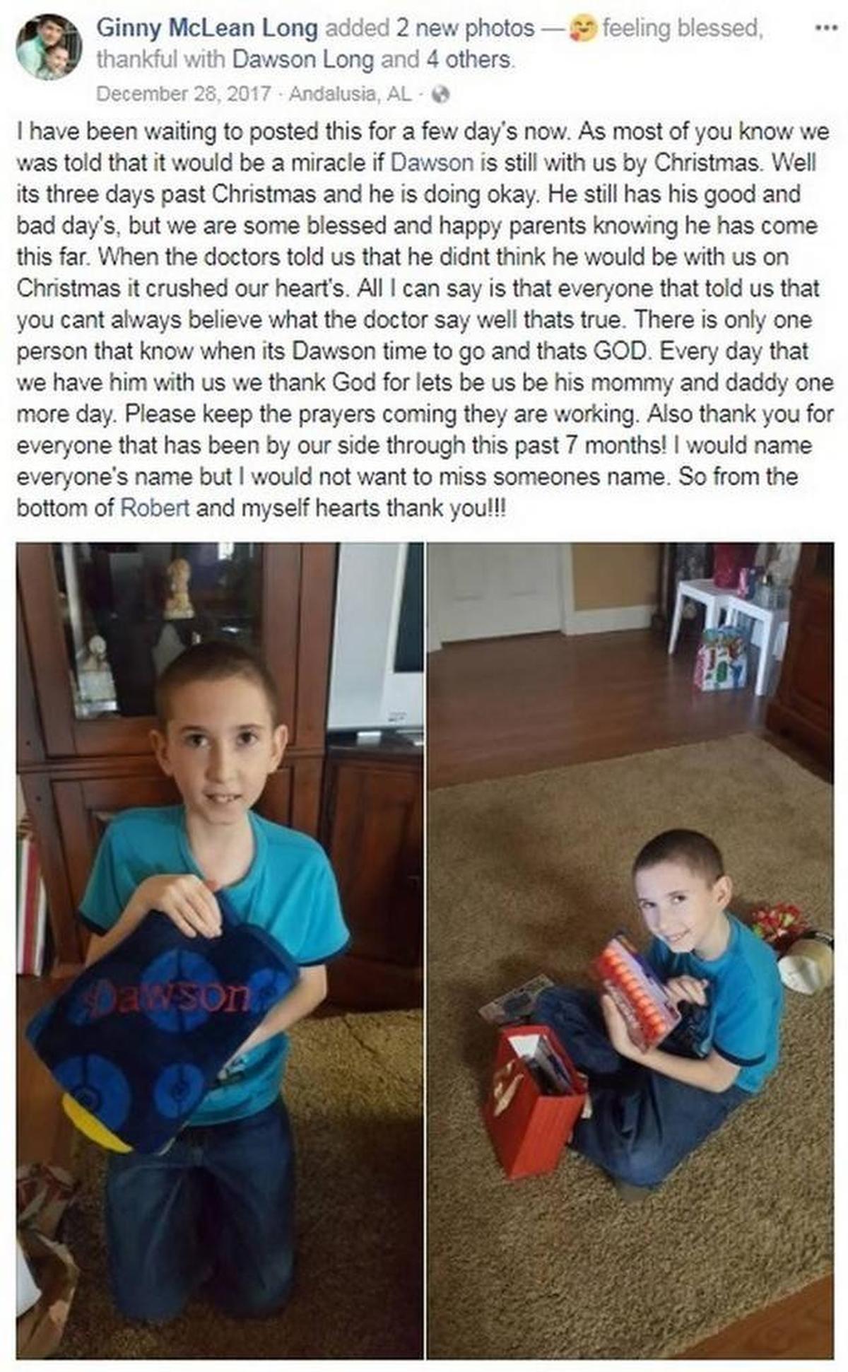 Los padres de Dawson le hicieron creer que tenía un cáncer terminal. El niño vivió pensando que iba a morir en cualquier momento.
