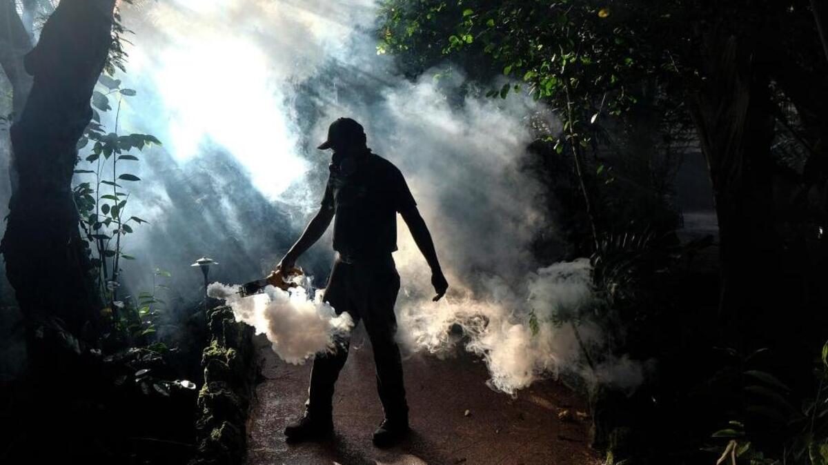 Un hombre fumiga en Pinecrest Gardens. El Departamento de Salud de Florida reportó el viernes un nuevo caso autóctono de zika, elevando el total a 16.