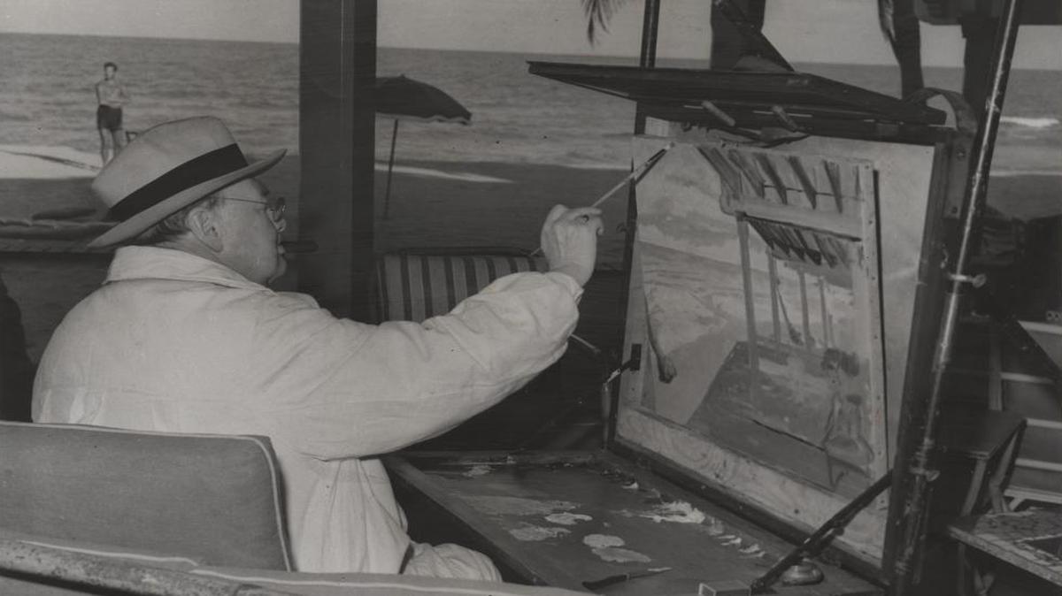 Winston Churchill pinta una escena de la costa del sur de la Florida.