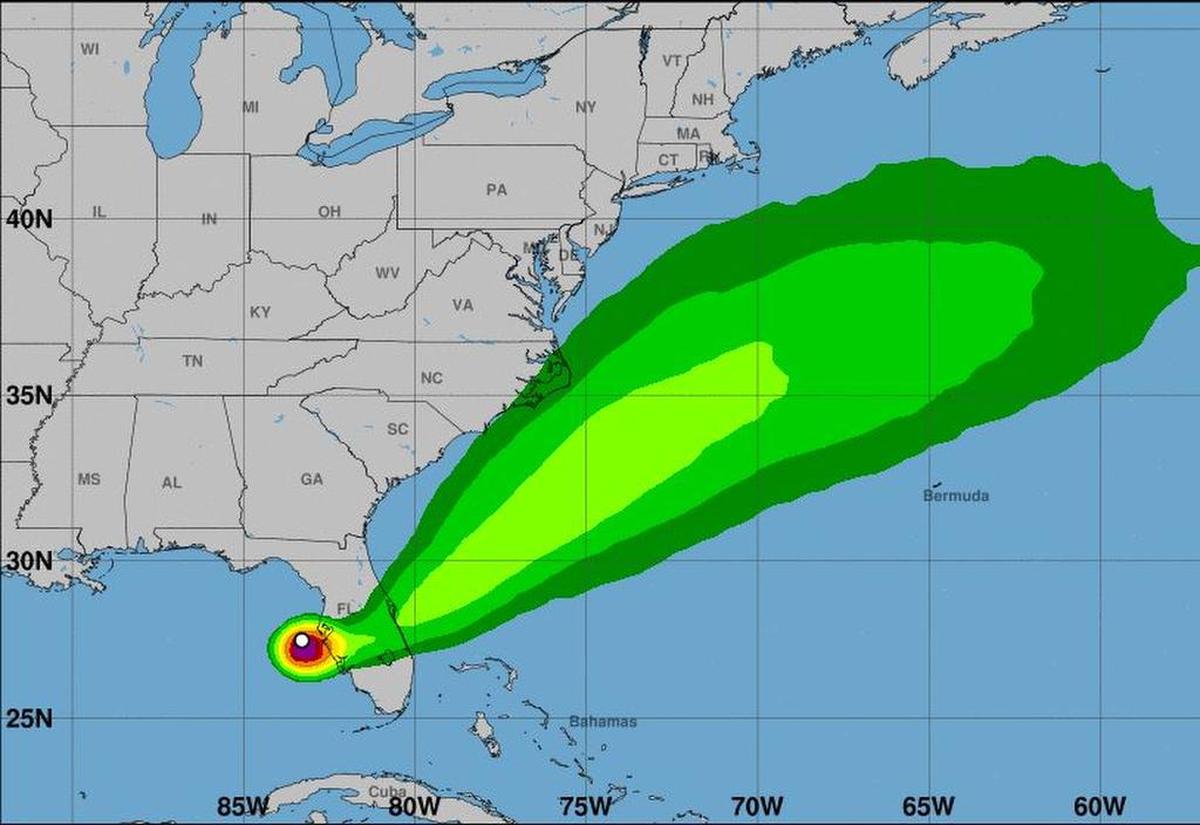 Proyección de los vientos generados por la tormenta tropical Emily en los próximos días.