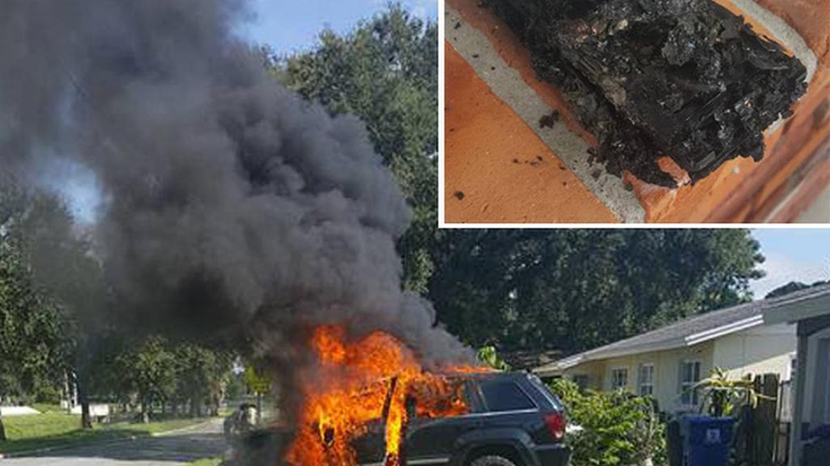 Compilación de la camioneta de Nathan Dornacher, de St. Petersburg, incendiándose y como quedó el Galaxy Note 7.