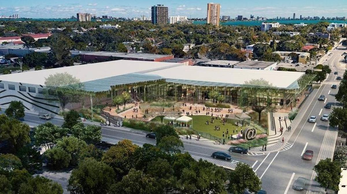 Una maqueta muestra un nuevo centro de innovación en el planeado MagicCity Innovation Distric en el Pequeño Haití.