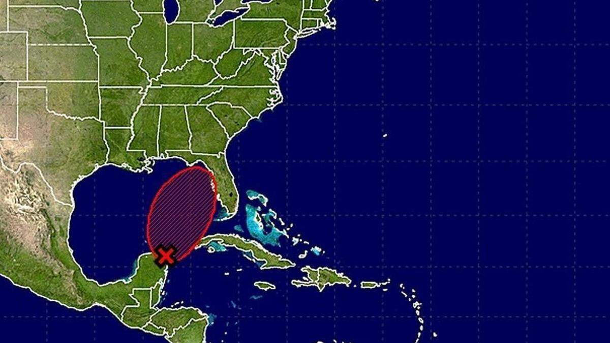 La zona en rojo muestra la probable ruta que tomará la tormenta en los próximos días.