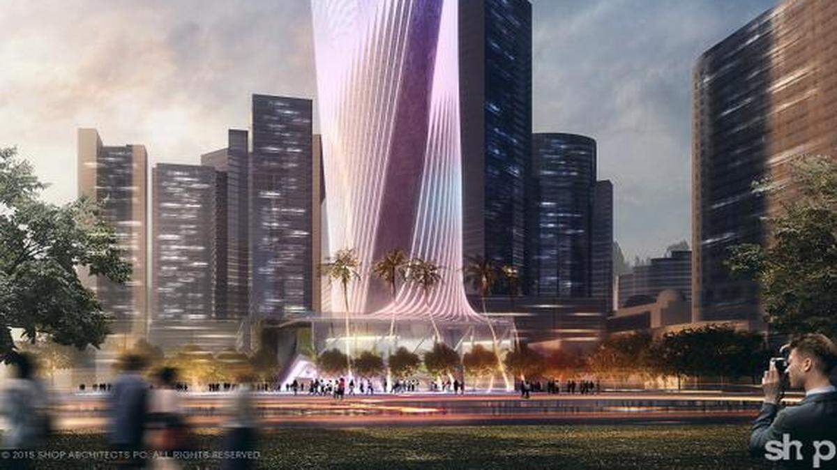 
Un dibujo del proyecto Torre de la Innovación de Miami (Miami Innovation Tower), que han propuesto construir en el área de Overtown y downtown Miami. 
