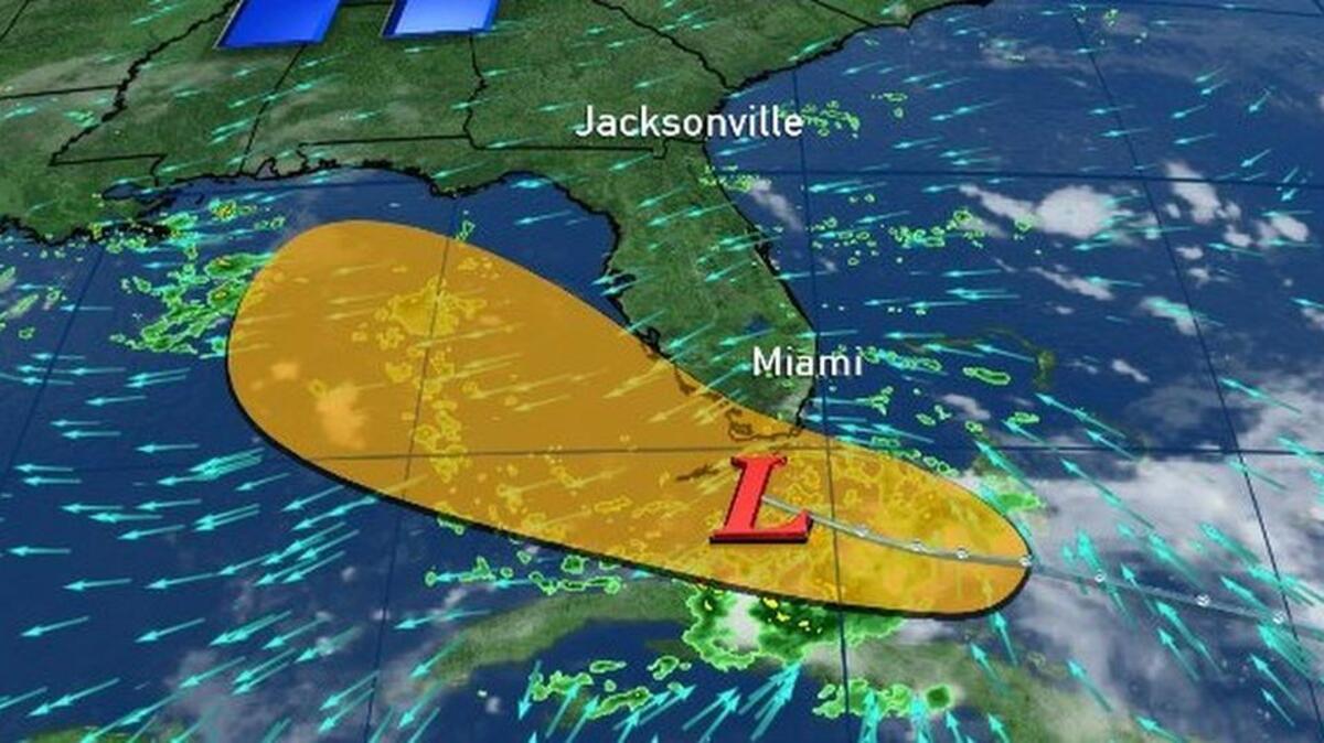 La trayectoria de la onda tropical Invest 99L, según los cálculos de este domingo.