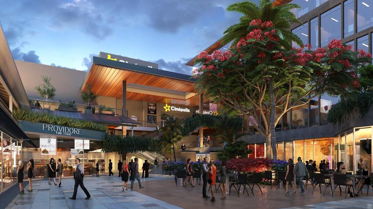 Boceto de la plaza al aire libre del nuevo CocoWalk en Coconut Grove. La instalación será completamente renovada.