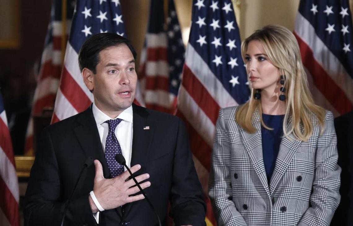 Sen. Marco Rubio and Ivanka Trump discuss the importance of the Child Tax Credit to working families on Capitol Hill on Wednesday, Oct. 25, 2017 in Washington, D.C. 