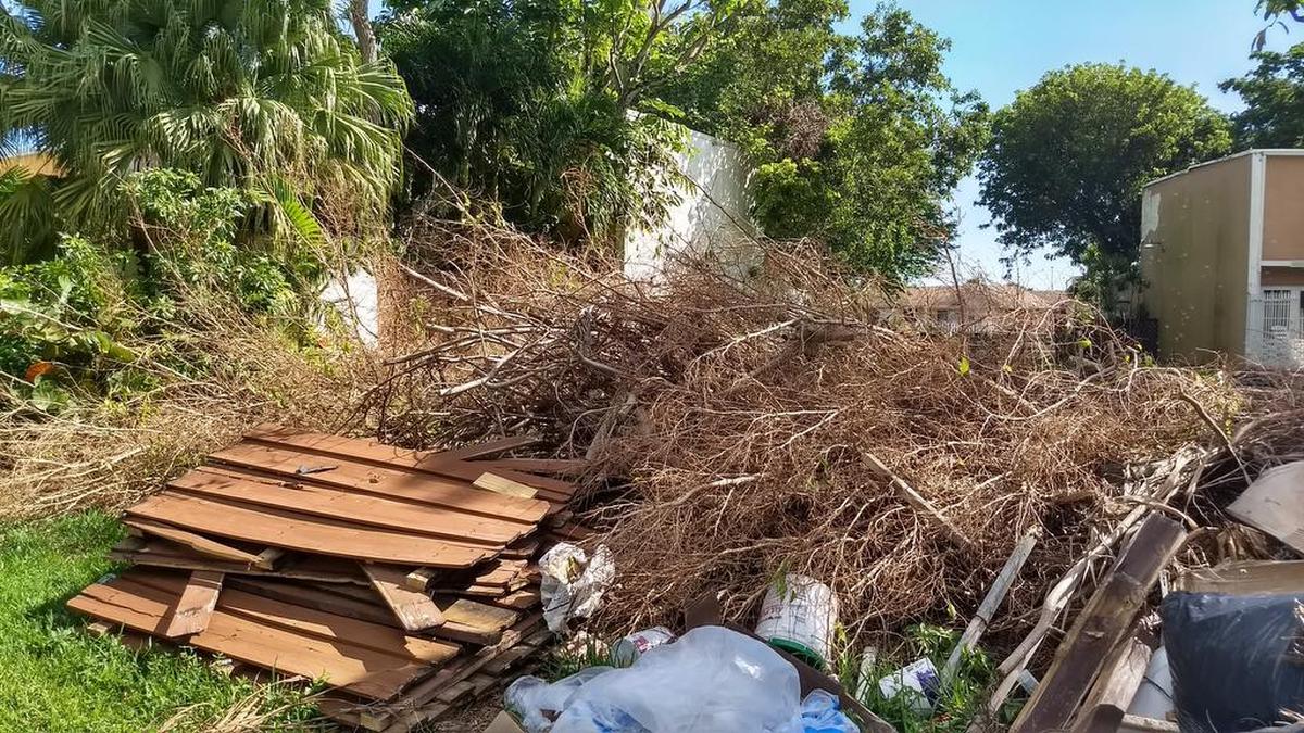 Un montón de desechos en el vecindario de Greenway Lakes, en el suroeste de Miami-Dade. La recogida de escombros se ha demorado porque el Condado Miami-Dade exige a las asociaciones de propietarios en vías privadas que firmen una exención que les permita entrar a recoger los escombros.