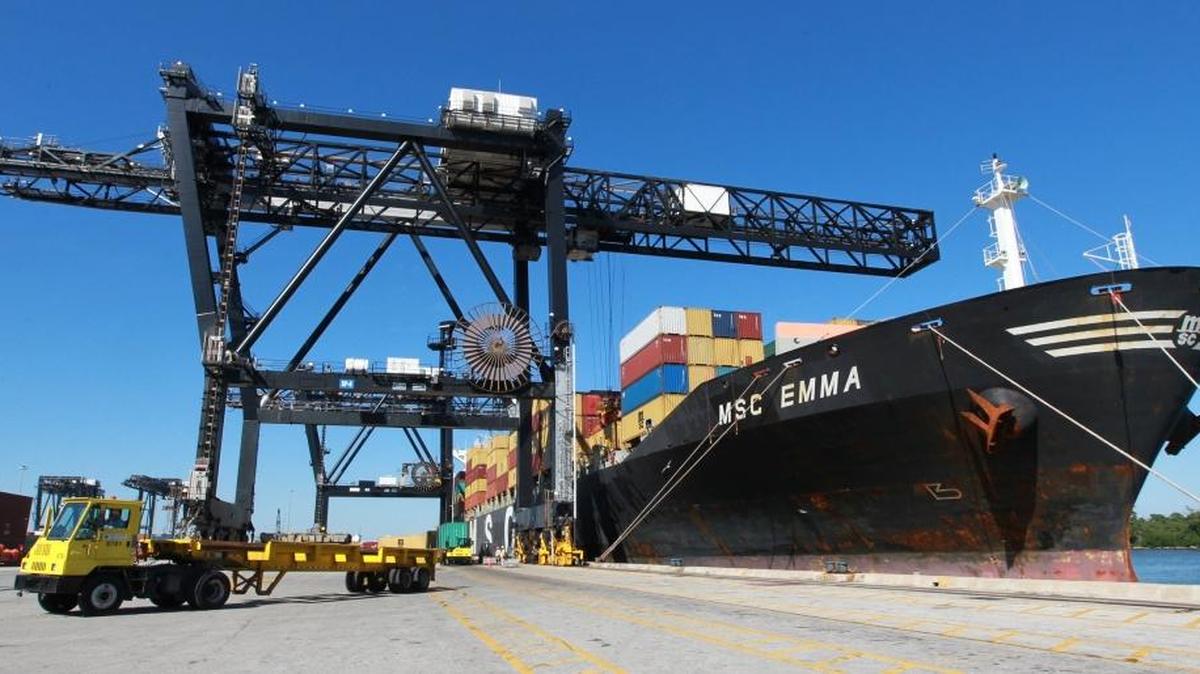 El buque MSC Emma carga contenedores en el Puerto Everglades. En esa terminal portuaria las autoridades hallaron a tres polizones cubanos en un buque de carga que fueron tratados como si hubieran llegado a una playa bajo la política de pies secos/pies mojados. Foto de archivo.