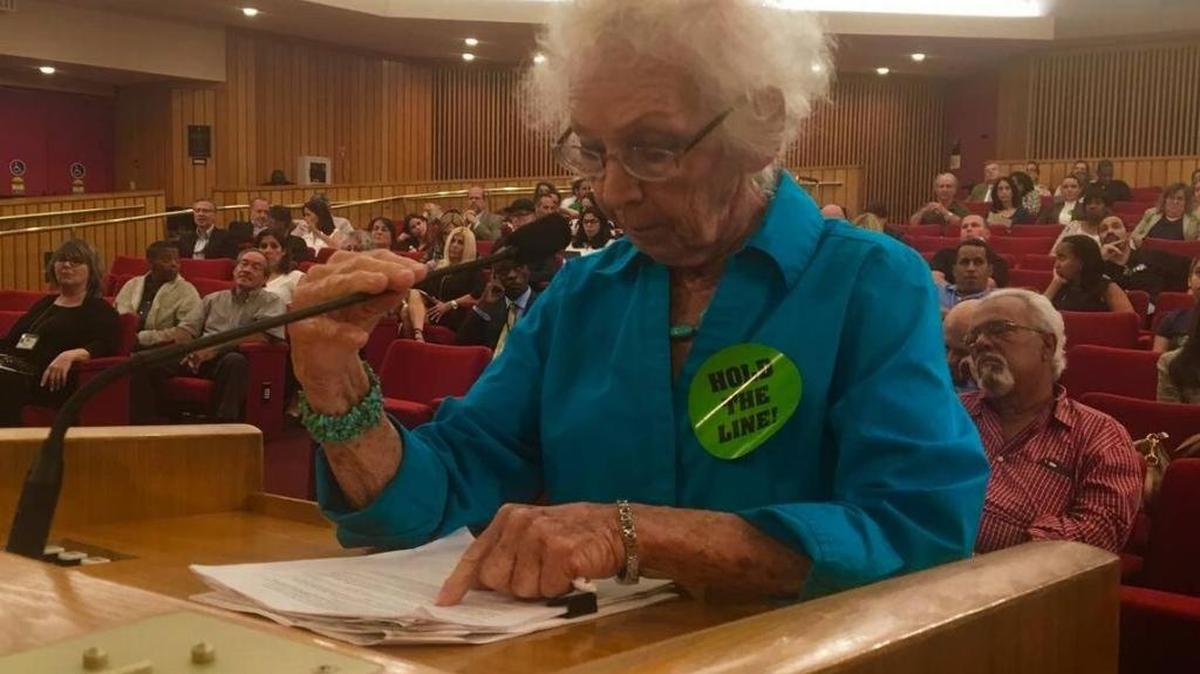 Arlene Samalion habla ante los comisionados de Miami-Dade durante el debate sobre la extensión del Dolphin Expressway a Kendall.