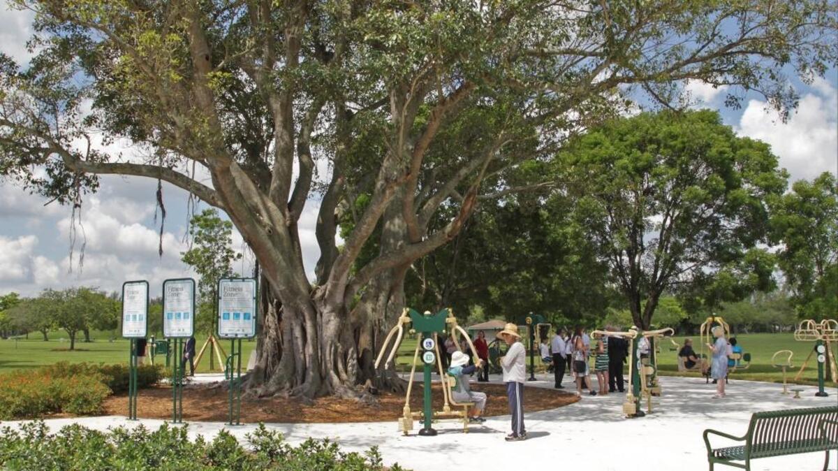 Tropical Park inauguró su nueva zona de Fitness Zone con equipos de gimnasio de última generación de bajo impacto accesible, grandes árboles y nuevos jardínes. Foto de archivo.