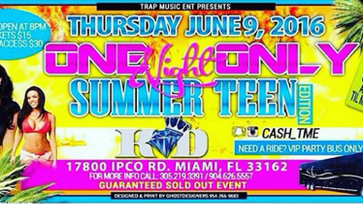 Un volante promoviendo la fiesta de adolescentes en King Diamond, un club de striptease nocturno en Miami Gardens.