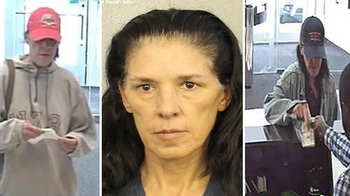 Al centro, la fotografía del arresto de Sonya Clark, el 30 de noviembre en Broward. A la izquierda, el primer asalto a un banco TD el 2 de noviembre en Boynton Beach. A la derecha, el atraco del lunes 28 de noviembre en Fort Lauderdale.