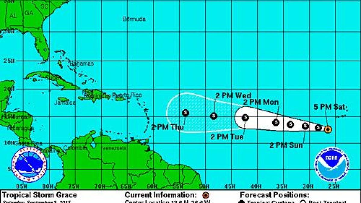 
Imagen del satélite del Centro Nacional de Huracanes mostrando la posición de la séptima depresión tropical que se formó el sábado frente a las islas de Cabo Verde.
