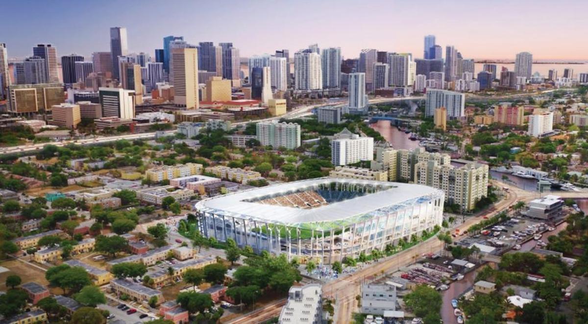 Un bosquejo del estadio de David Beckham en Overtown de Miami.