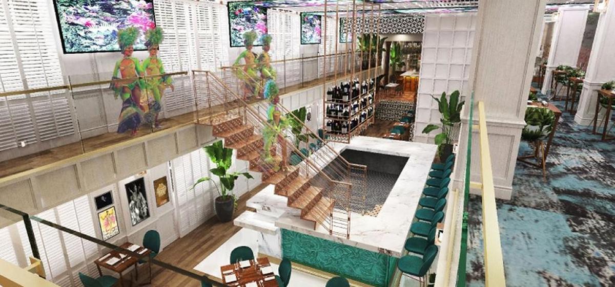 En el balcón del segundo piso habrá un espectáculo con bailarinas en el nuevo restaurante de Pitbull en Ocean Drive.